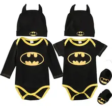 Модный комбинезон с Бэтменом для маленьких мальчиков, хлопковый топ+ обувь+ шапка, комплект одежды из 3 предметов, Одежда для новорожденных и малышей 0-24 месяцев