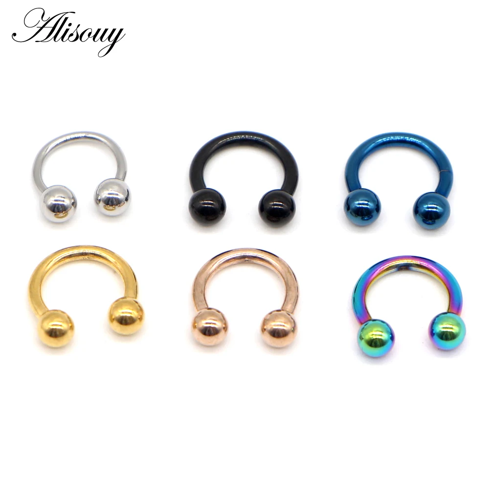 

Alisouy 1Pc Fashion Horseshoe ball Fake Nipple Nose Ring Septum Stainless Steel Lip Labret Eyebrow Stud Body Piercing Jewelry