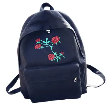

Womens Backpack Embroidery Flowers Travel College Backpack Laptop School Bag Woman Mochilas Escolares C