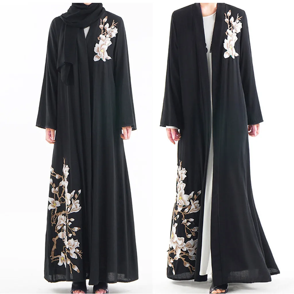 CHAMSGEND мусульманских Женское платье элегантные женские стильные халаты плюс Размеры летние свободные с длинным рукавом Повседневное