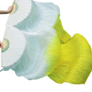 

2018 female high quality Chinese silk veils dance fans Pair of belly dancing fans cheap hot sale white + yellow