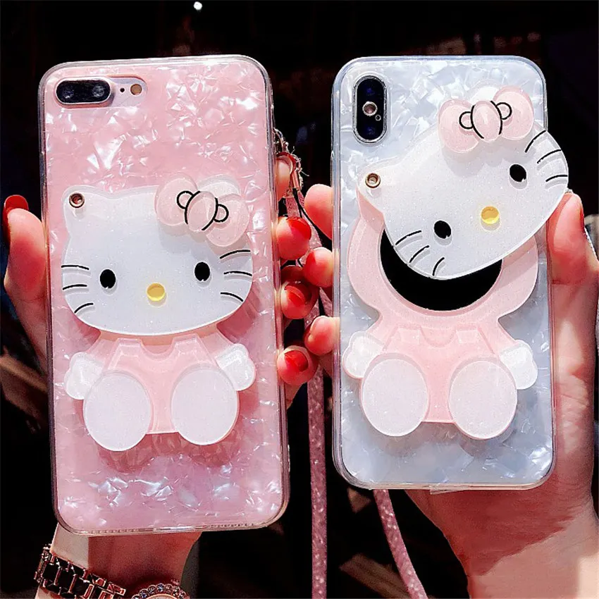 

Luxury Pink White Shell Kitty Mirror Case for Huawei P30 P20 Pro P20 Lite Coque Glitter Cover for Huawei Nova 4 Nova 3i Nova3