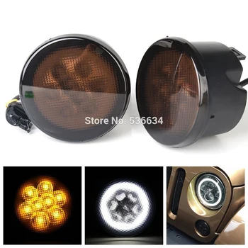 

1 Pair Amber Front LED Turn Signal Light Assembly Lamp with White DRL for Jeep Wrangler JK 2007-2017