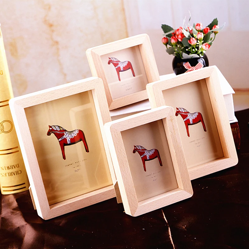

New Natural Wood Photo Frame Wall For Home Decorations 3 Inch -6inch European Style Picture Frames Set For Baby Glowing Gift