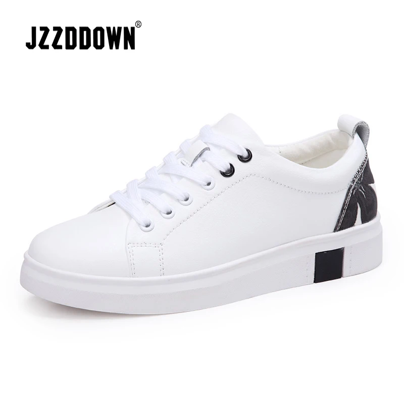 

Jzzddown Women sneakers white Genuine leather flats wedding shoes lace up Moccasins for women's shoes Vulcanize boat Canvas shoe
