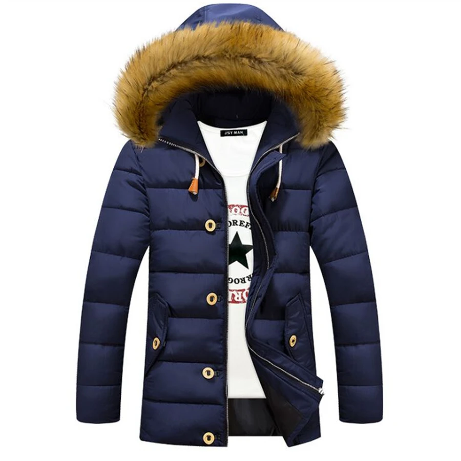 

dark blue New Winter Jacket Men Cotton Man Thick Warm Casual Hooded Jacket Coat plus size winter jacket men