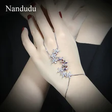 Nandudu, Новое поступление, ручная цепочка, пальмовый браслет, роскошный цветок, австрийский браслет с кристаллами, регулируемый размер, модное ювелирное изделие, подарок R1076