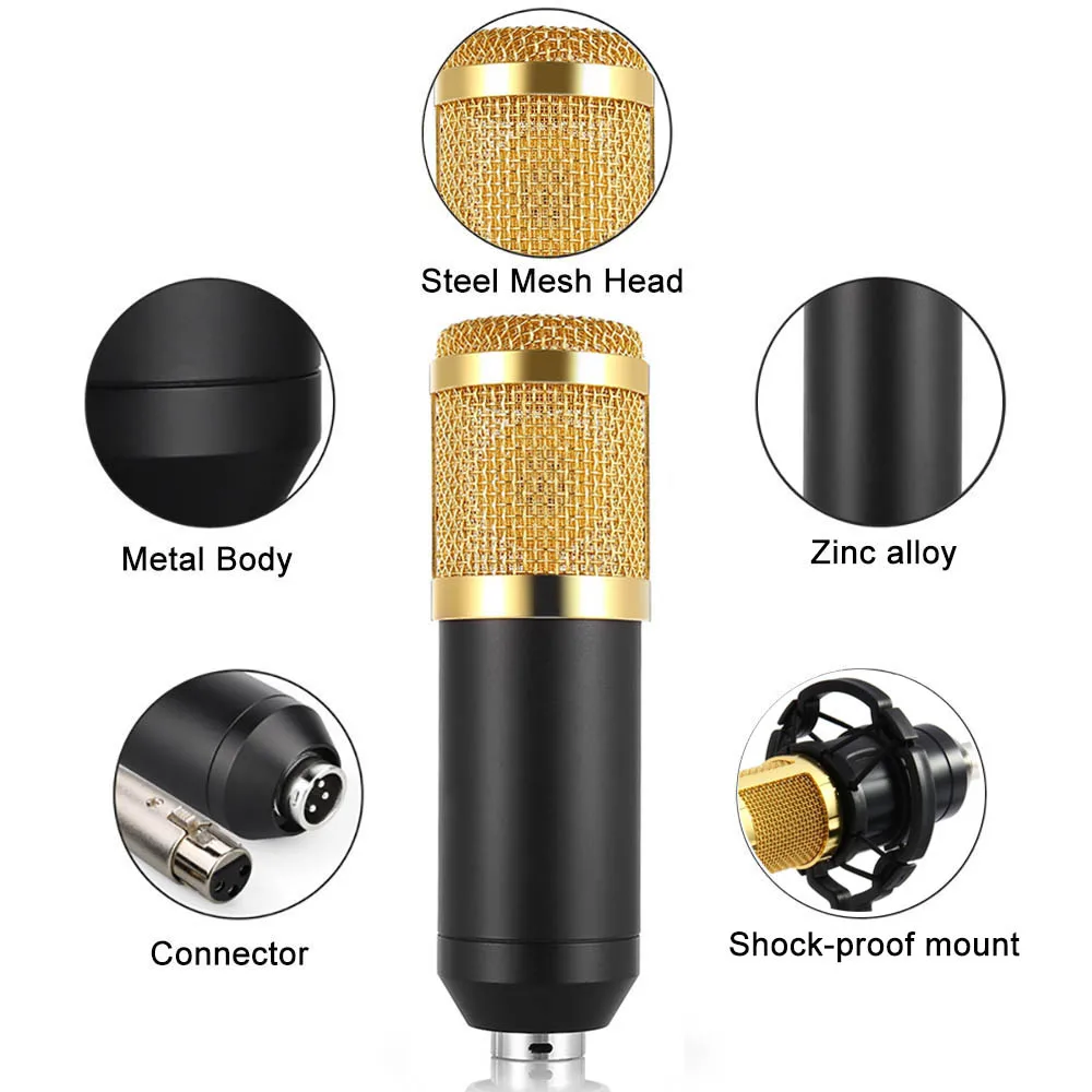 GEVO BM800 Microphone for Computer - Wired Studio Condenser Karaoke Mic with Pop Filter, NB 35 Holder Arm, and Phantom Power image 2