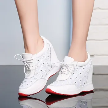 

Women Sneakers Height Increasing Breathable Lace-Up Wedges Sneakers Platform Shoes Genuine Leather Woman Casual Shoes