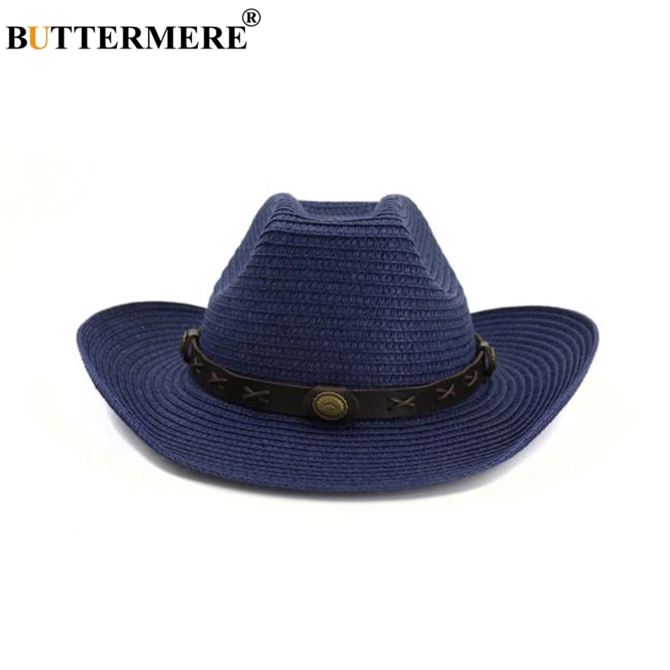 BUTTERMERE Hat Cowboy Mens Panama Hat Summer Beach Straw Hat Black Women Casual Hat New Arrival Cowboy Cap