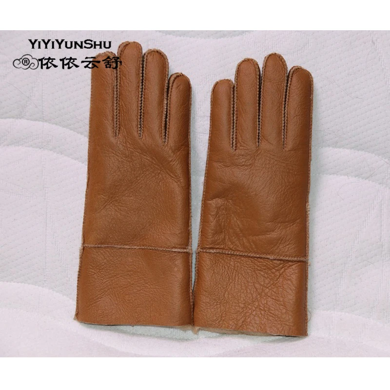 

YIYIYUNSHU 100% sheepskin & wool Mittens Gloves Women Real Sheepskin Warm Elegant Ladies Genuine Leather Gloves Mitts Guantes