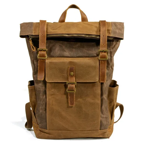 Прямая поставка, жесткий водонепроницаемый Холщовый кожаный рюкзак, мужской Большой Вместительный вощеный рюкзак для подростков, винтажный рюкзак из парусины, Ретро сумка - Цвет: Coffee