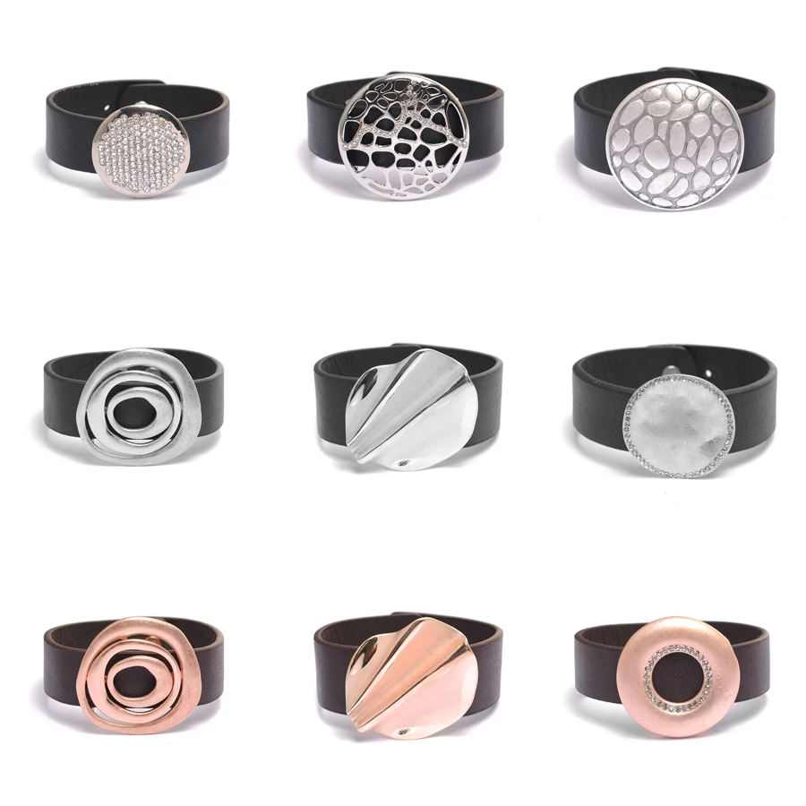 

Trendy Vintage Punk Bright Matt Hollow Rhinestone Beads Silver Black Brown Wrap Leather Bracelet for Women and Men Party Jewelry