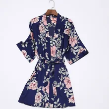 Халаты женские пижамы шелковые с цветочным принтом халаты кимоно халаты окрашенные халаты короткий рукав кардиган халаты с поясом