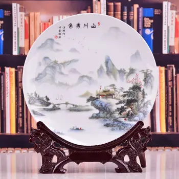 

Jingdezhen ceramics hanging plate peony flowers rich decorative landscape painting creative Home Furnishing hunker disc handicra
