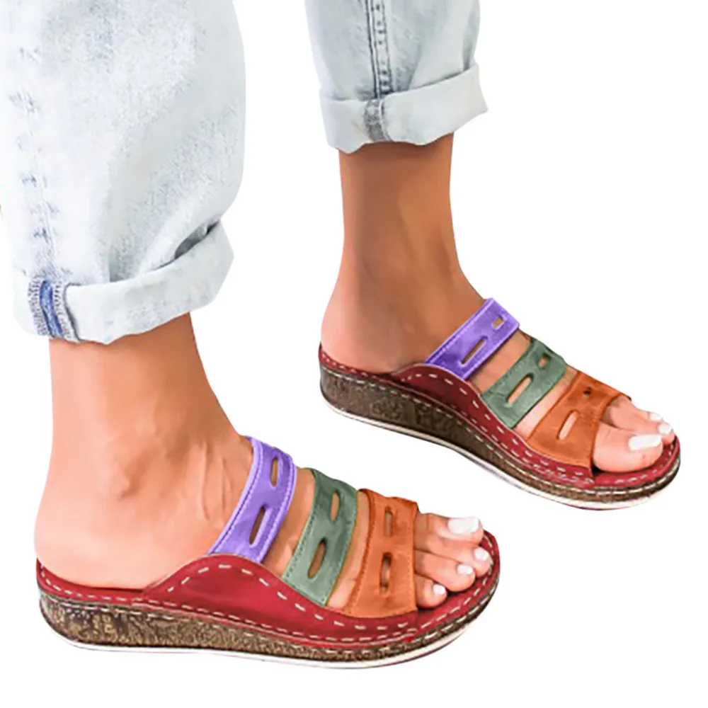 2019 Women's fashion plus size gladiator sandals ladies casual wedge with color matching platform sandals slippers 40J2 (3)