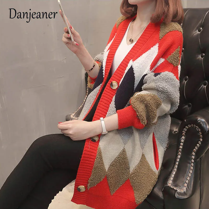 Danjeaner, Осень-зима, женский шерстяной вязаный длинный кардиган,, корейский стиль, длинный рукав, однобортный свитер, джемперы