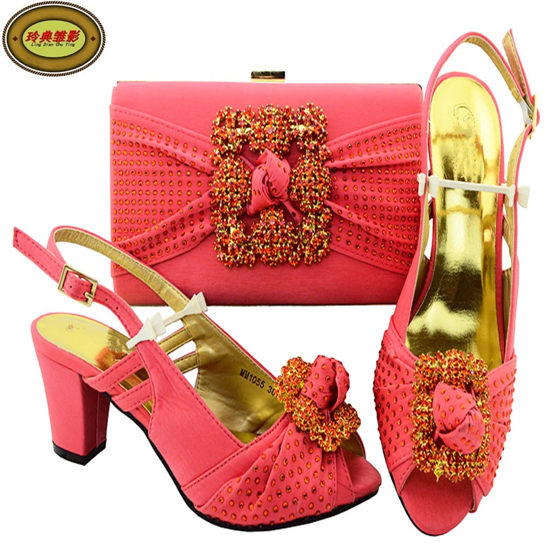 MM1055 Coral New Fashion Shoes Woman And Bag Set Online