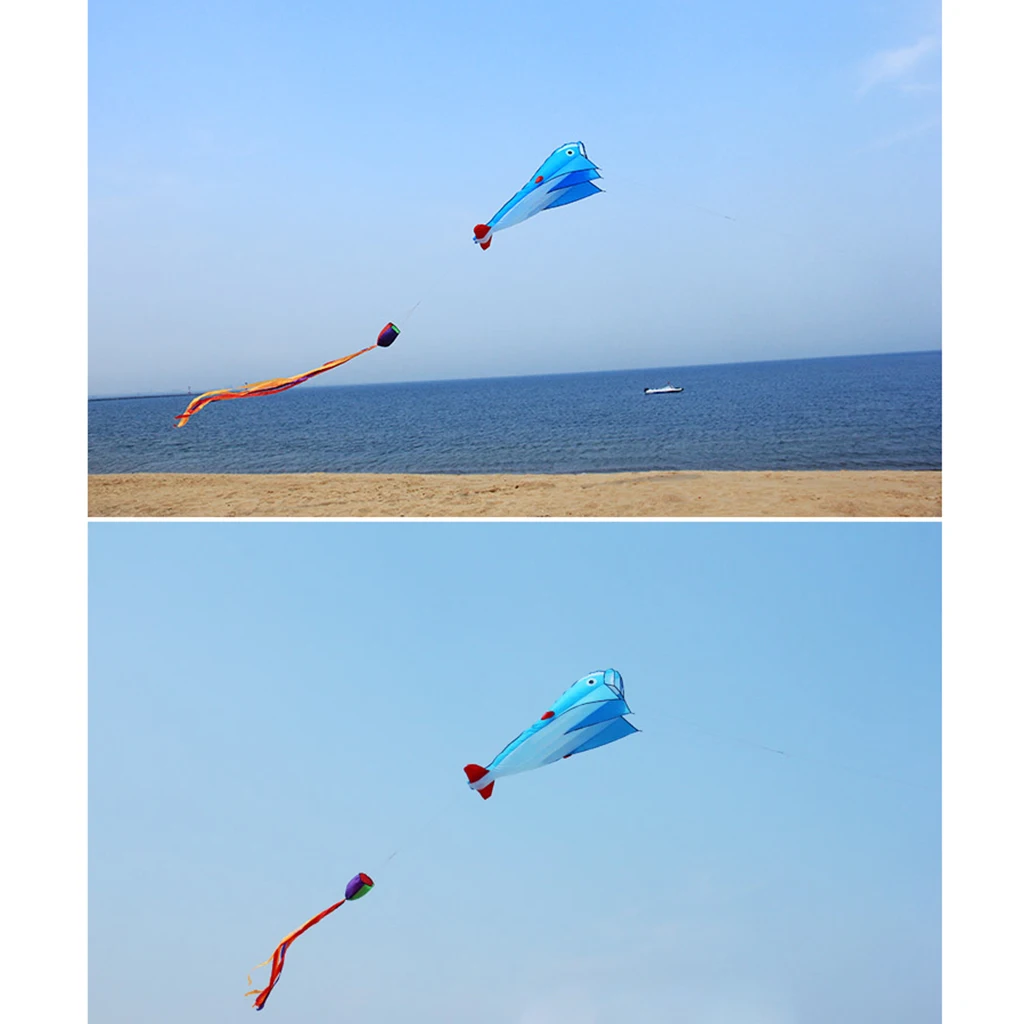 85inch Large Blue Dolphin Frameless Soft Parafoil Kite For Kids & Adults Beach Park Garden Playground Outdoor Play