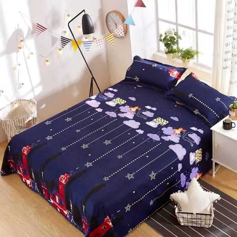 

Zkaijia Blue starry sky Fitted Sheet Mattress Cover Printing Bedding Linens Bed Sheets With Double Queen Size 230cm*230cm