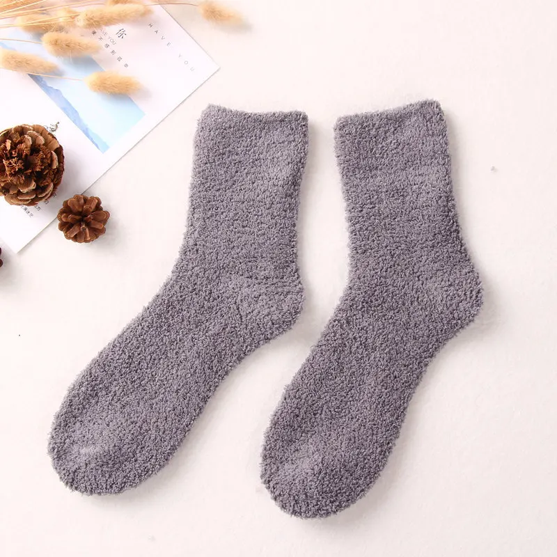 Коралловые ворсистые носки для мужчин, полуноски на стопу для мужчин, теплые зимние утолщенные однотонные носки средней длины - Цвет: Темно-серый