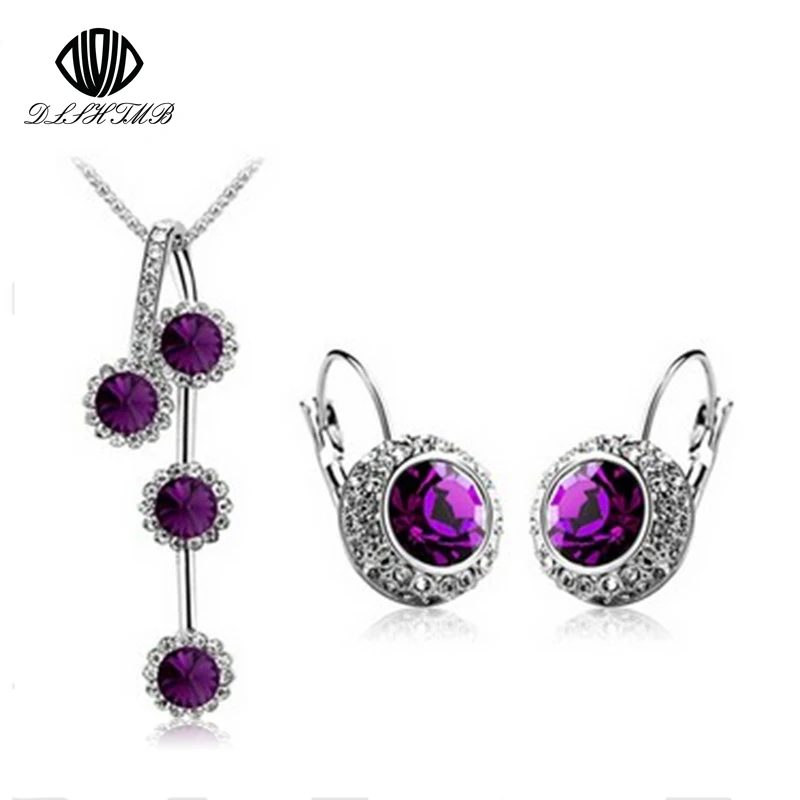 

2015 hot sale fashion women's jewelry set high - class round glass necklace earrings female ornaments exquisite gift