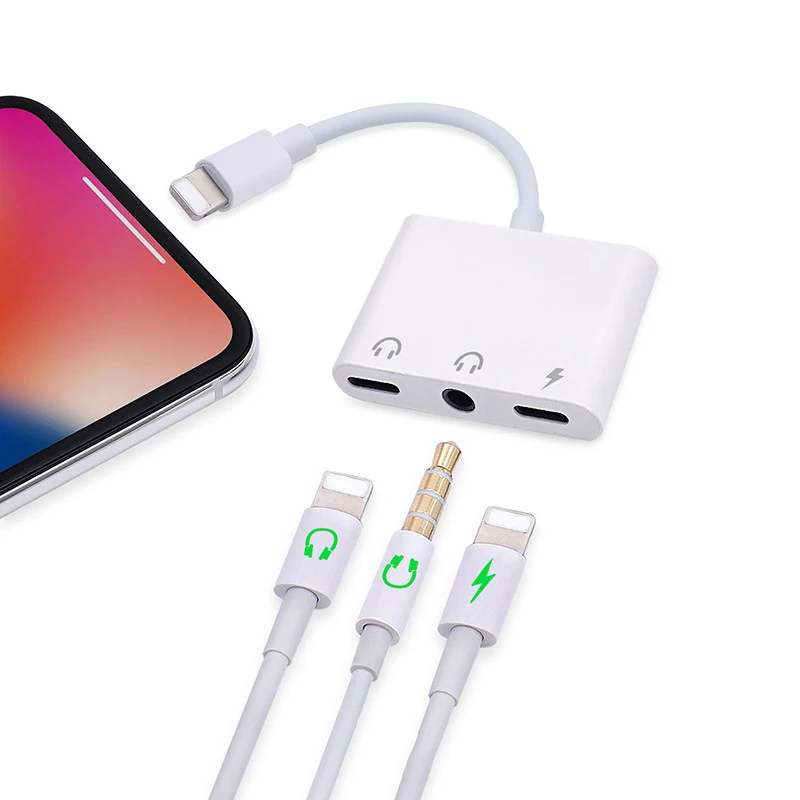 

3 in 1 for Lightning Adapter For iPhone 7 Charging Adapter For iPhone 8 Plus 10 X Charger Splitter Headphone Adapter Audio Line