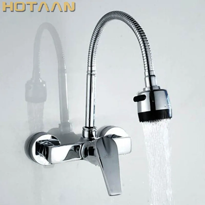 . Brass Chrome Taps For Kitchen Sink Kitchen Tap Dual Hole Wall Kitchen Mixer Kitchen Faucet torneira cozinha YT6030