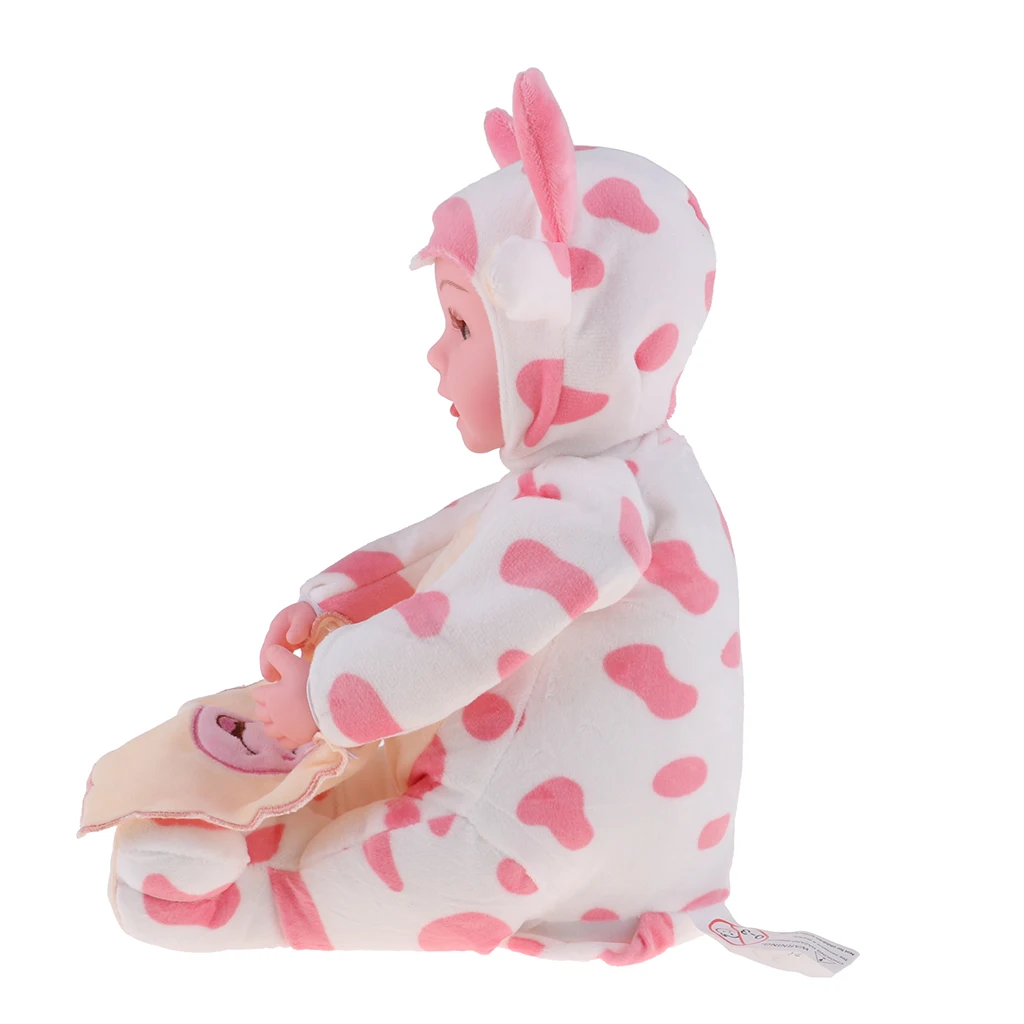 Infant Sleeping Appease Toys - Real Touch Soft Reborn Kits Newborn Baby Doll - Stuffed Animal Toys - Plush Baby Cow Doll Pink