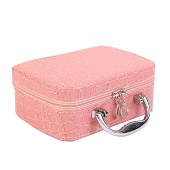 

Fashion Cosmetic Case Zipper Cosmetic Bag Woman Cosmetic Storage Box Portable Travel Desktop Jewelry Storage With Mirror Box