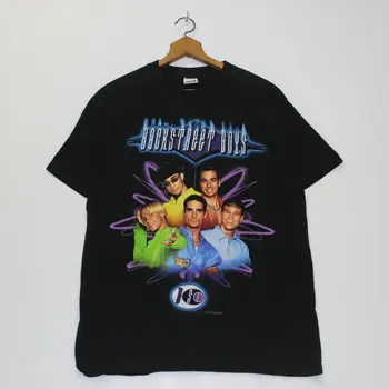 Vintage 1997 Backstreet Boys T-Shirt Size Large Black Printed Pure Cotton Men'S Short Sleeve Hip Hop Tee T Shirt Top Tee