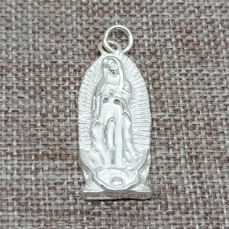 

925 Sterling Silver Shiny Virgin Mary Maria Charm Pendant for Necklace