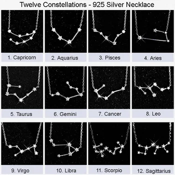 

925 Sterling Plated Plate Twelve Constellations Stylish Crystal Pendant Fine Zodiac Necklace - Birthday Gifts