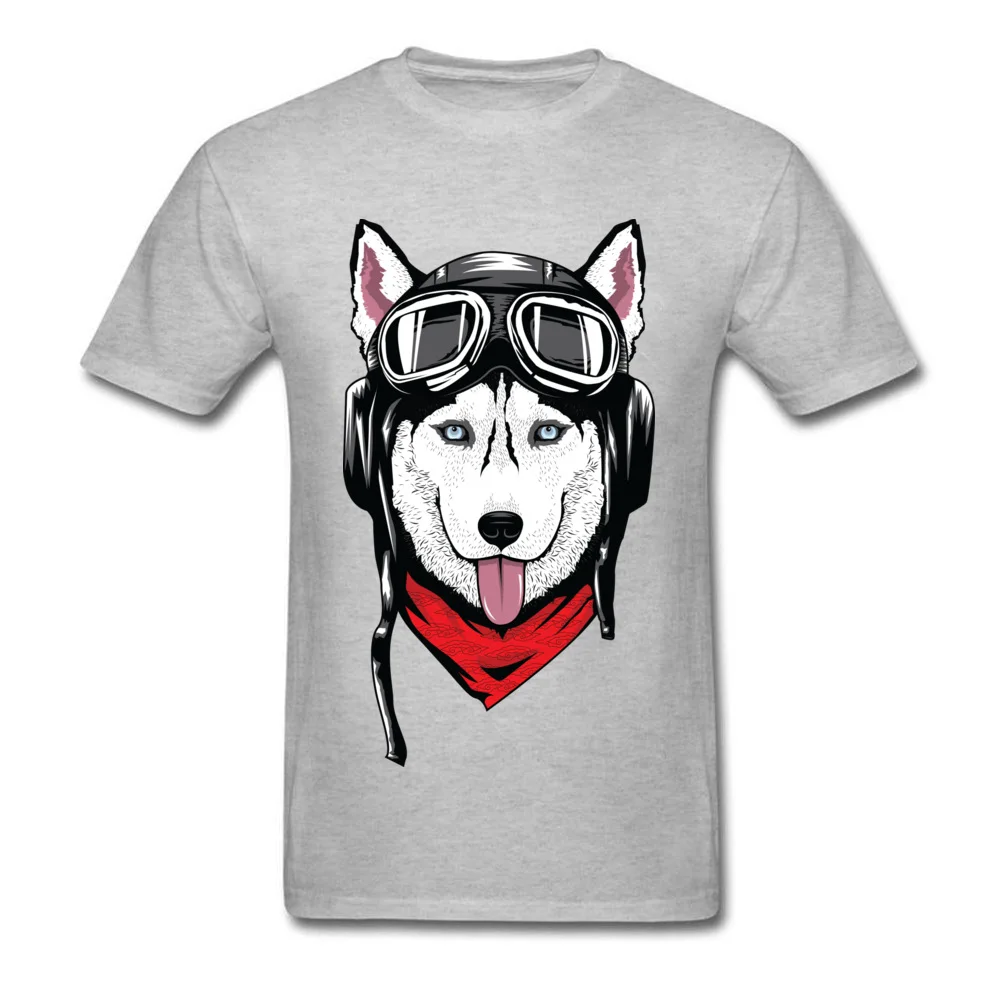 Husky with Helmet T Shirt Normal Short Sleeve New Coming Round Neck Pure Cotton Tops Tees Sweatshirts for Male VALENTINE DAY Husky with Helmet grey