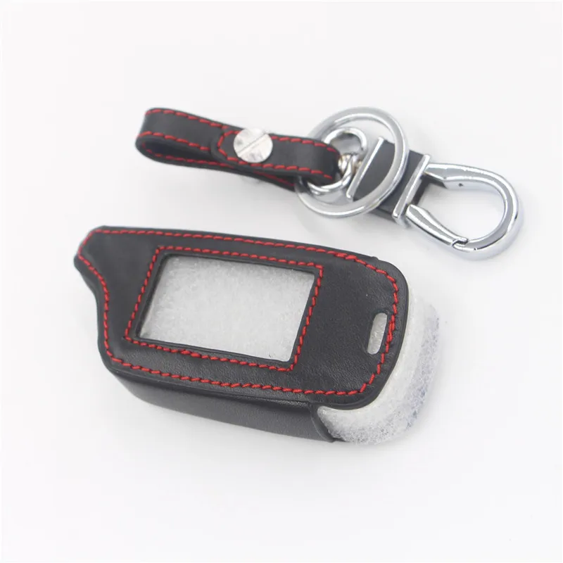 

Remote 4 Buttons Leather Case Cover Russian Version Vehicle Security Two Way Car Alarm System LCD TOMAHAWK X5 Keychain