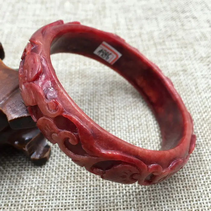 

DYY 66mm Vintage Chinese Hand-carved Beautiful Red Jadeite Jade Bracelet Bangle 986