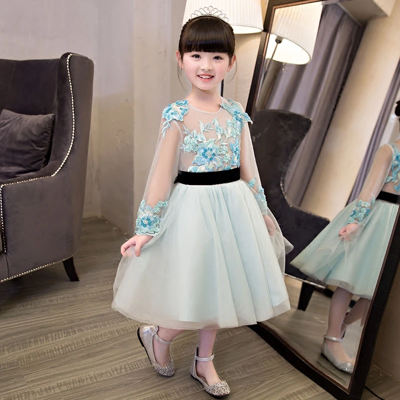 Girls party wear dress kids 2017 New embroidery children girls elegant ceremonies wedding birthday dresses teenagers