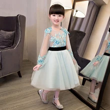 Girls party wear dress kids 2017 New embroidery children girls elegant ceremonies wedding birthday dresses teenagers prom gown