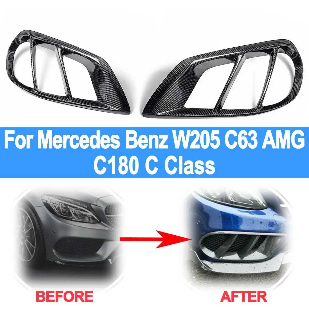 Parachoques delantero de ventilación de aire parrilla Luz de niebla cubierta de fibra de carbono ajuste para Mercedes para Benz W205 C43 para AMG 2015 -2018 piezas exteriores