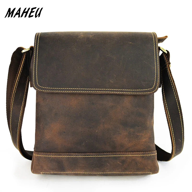 

Men's crazy horse leather shoulder bag vintage cow leather messenger bag leisure ipad briefcase real leather crossbody bag