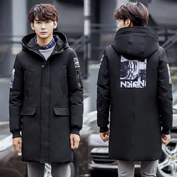 

Extra Long Winter Mens Down Coats Outwear Casual Jacket Duck Down Padded Parkas Male Hooded Puffer Jacket Long Overcoat JK-622