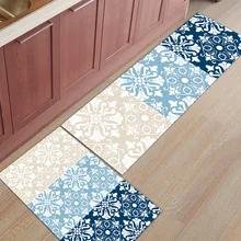 2 Piece Kitchen Mats and Rugs Set Modern Classical European Pattern Ethnic Beige Blue Navy Home Deocr Non Skid Area Runner Doorm