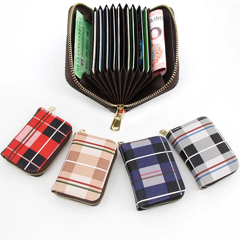 New Fashion Grid Canvas Pattern Double Large Card Slot Bank Credit Holder Business Wallet Card Package