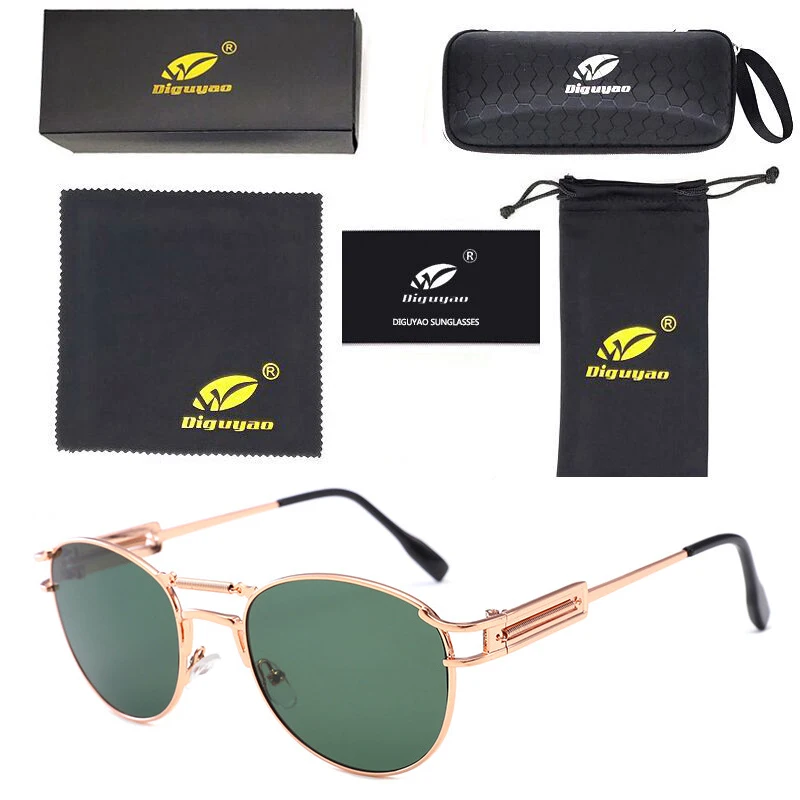 Женские солнцезащитные очки, Роскошные,, Ретро стиль, металл, стимпанк, солнцезащитные очки, оттенки, фирменный дизайн, высокое качество, UV400, очки, аксессуары - Цвет линз: Gold---Green