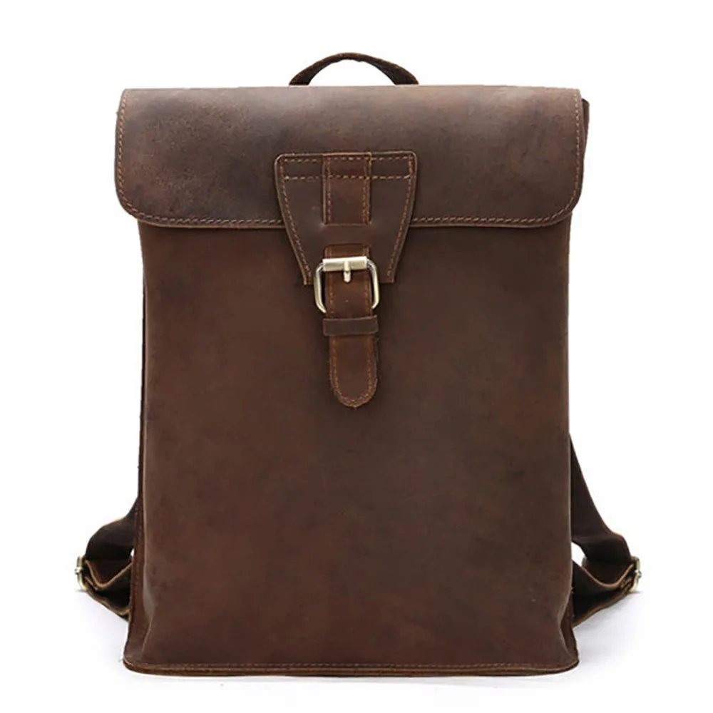 Famous Brand Crazy Horse Cowhide Genuine Leather font b Backpack b font Men font b Women