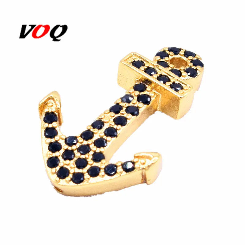 

26*17mm Anchor Charm Copper Metal Cubic Zirconia Men Bracelet Beads For Jewelry Making Supplies P116 Wholesale