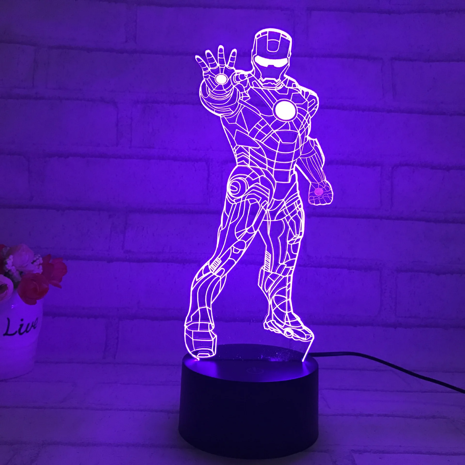 7 цветов подставка Железный человек голограма 3D огни Luz De Светодиодная лампа