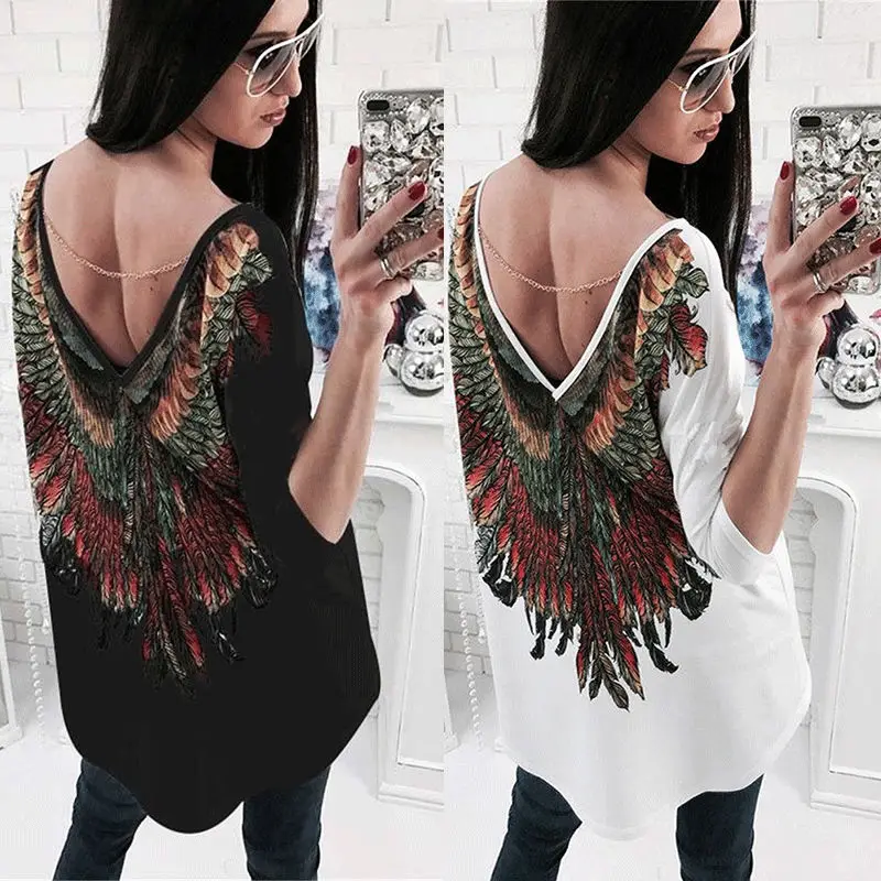 

Womens Loose Long Sleeve Cotton Casual Long Blouse Shirt Tops Fashion Backless New