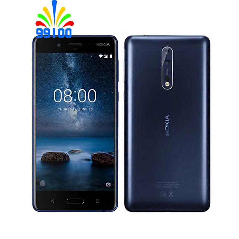 Разблокированный Nokia 8 Qualcomm835 Dual SIM 5,3 дюймов экран 4 Гб+ 64 Гб двойная задняя камера 13,0 МП отпечаток пальца 4G-LTE