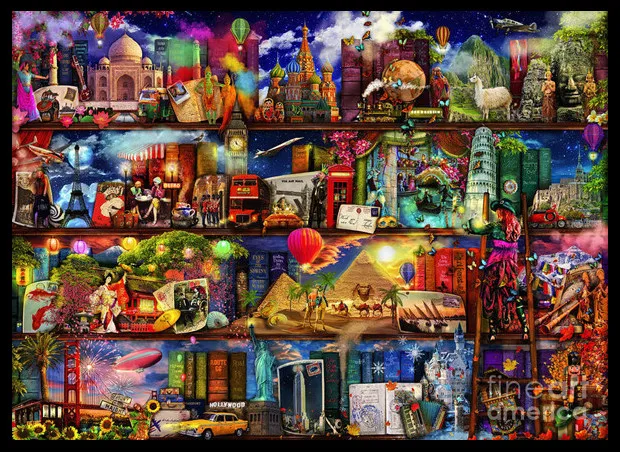 

2017 Needlework,DIY DMC 14CT Cross stitch Kit, World Travel Book Shelf Pattern Embroidery Cross-stitch Painting Home Decor New
